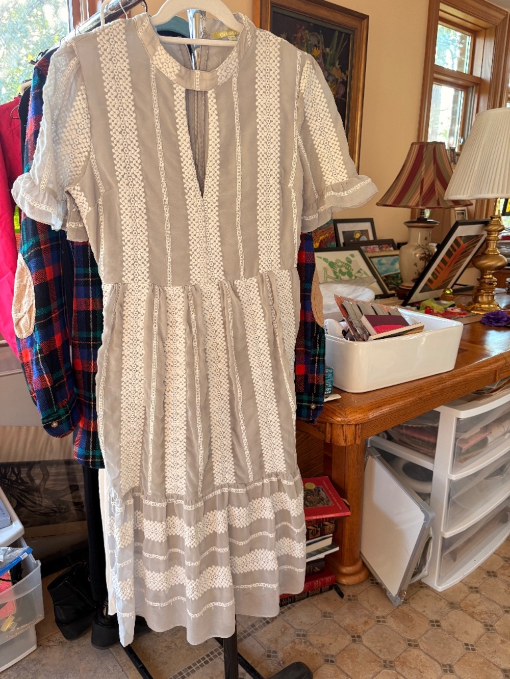 Giani Bini Gray White Embroidered Stripe Striped Eryn Endless Rose Summer Dress